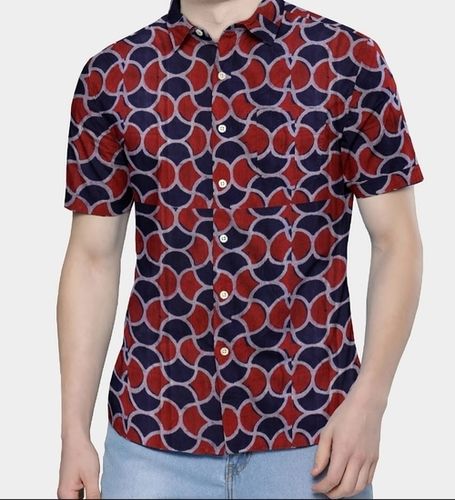 Various Colors Are Available Mens Designer Half Sleeves Printed Cotton Shirt