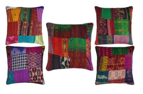 Multicolor Silk Patchwork Kantha Cushion Cover