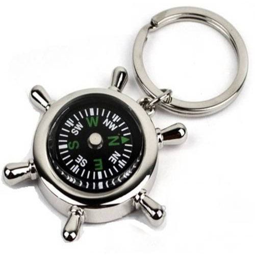 Various Colors Are Available Round Polished Promotional Keychain Compass