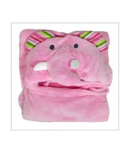Baby Pink Color Polyster Baby Hooded Blanket