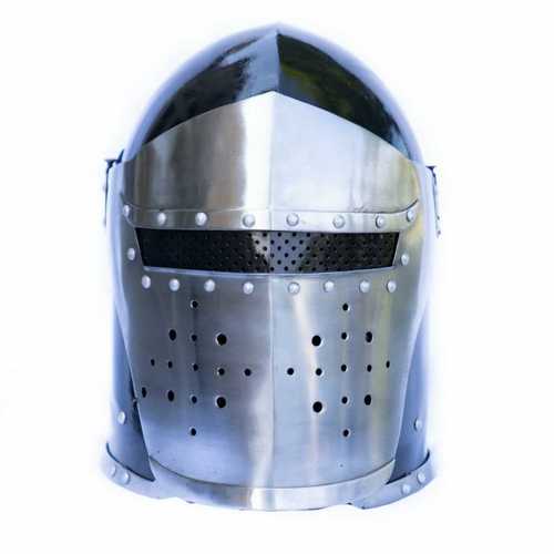 Metal Great Helm Helmet Silver Color