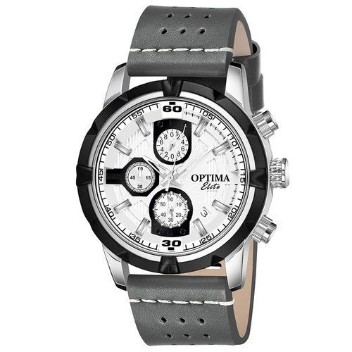 optima chronograph analogue black dial men s wrist watch round shape analog display trusted quality skin friendly good texture daily wear gray color 801