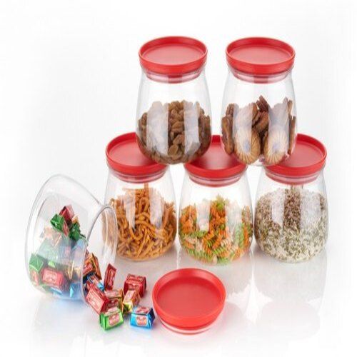 Red Lid Transparent Type Round Shape Kitchen Food Storage Container Set