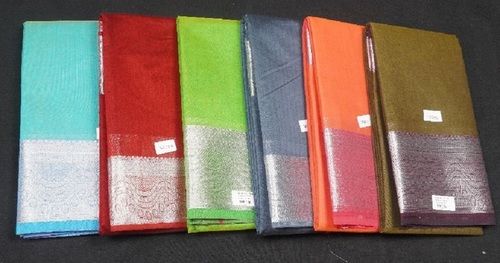 A Grade Quality Real Zari Silver Butta Cotton Silk Saree With Blouse For Ladies, Plain Pattern, Hand Made Technics, Impeccable Finish, Saree Length : 6.3 Meter, Width : 6 Meter