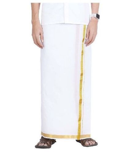 Silk Mens Cotton Dhoti, High Quality, Plain Pattern, Impeccable Finish, Skin Friendly, Soft Texture, Comfortable, Easy To Wear, Daily Wear, White Color