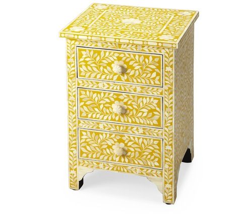 Indian Handmade Bone Inlay Bedside Table With 3 Drawers