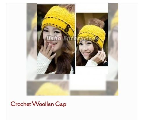 Yellow Color Ladies Crochet Woolen Cap