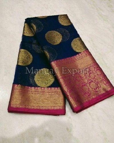 Navy Blue And Pink Chiffon Banarasi Sarees For Ladies, Embroidered Pattern, Washed Technics, Best Quality, Elegant Design, Attractive Look, Skin Friendly, Seamless Finish, Soft Texture