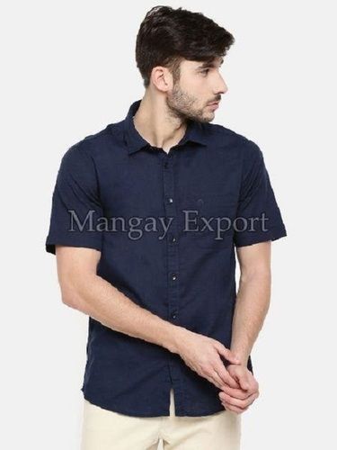 Mens Half Sleeve Shirt, Regular Fit, Plain Pattern, Optimum Quality, Classy Look, Soft Texture, Skin Friendly, Navi Blue Color, Casual Wear, Size : L, M, S, Xl