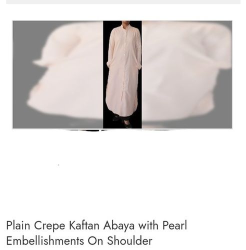 No Fade Plain Crepe Kaftan Abaya With Pearl Embellishments On Shoulder