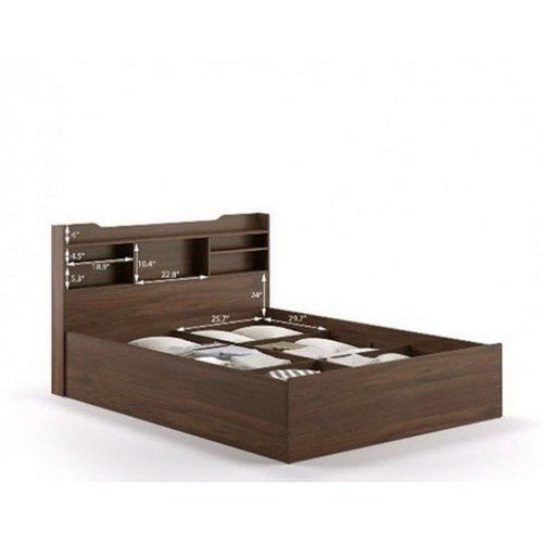 Handmade Queen Size Dark Brown Wooden Double Bed With Storage