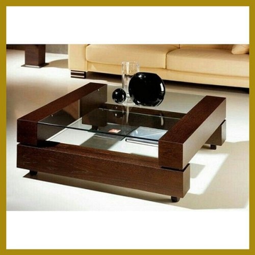 Square Shape Glass Top Wooden Center Coffee Tea Table