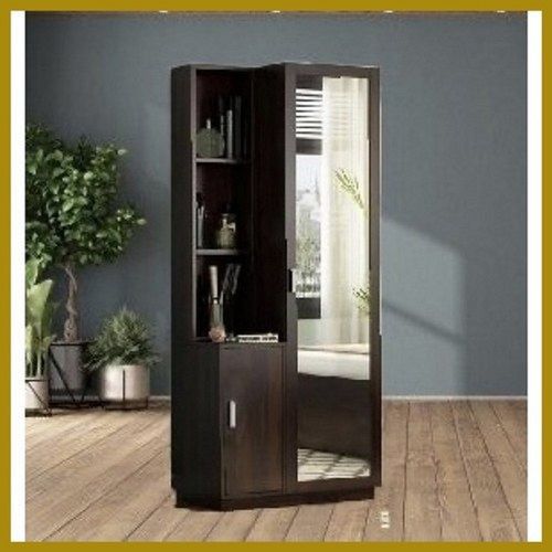 Wooden Dark Brown Dressing Table With Mirror And Storage Shelves