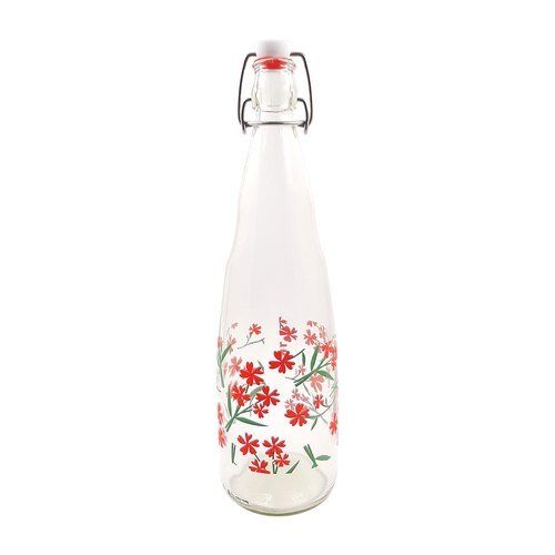 Flower Printed Glass Water Bottle