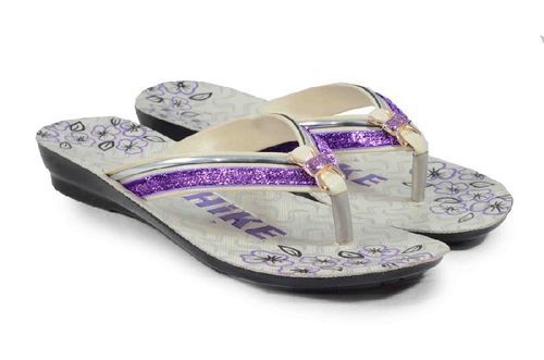 Pu Slipper For Ladies, A Grade Quality, Eye Catchy Look, Comfortable Experience, Good Texture, Skin Friendly, Easy To Walk, Nice Grip, Purple And White Color, Casual Wear