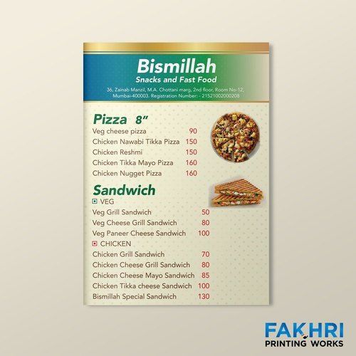 Take Away Menu Printing Services