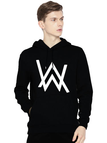 Black Cotton Fleece Fabric Mens Hoodies