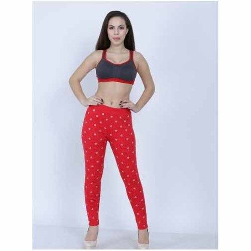 Ladies Printed Red Ankle Length Jegging