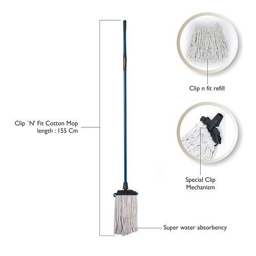 Polyester Gala Mop - Steel Pole, Adjustable Handle | Durable, Weather Resistant, Manual Operation, Machine Washable, Flexible Material