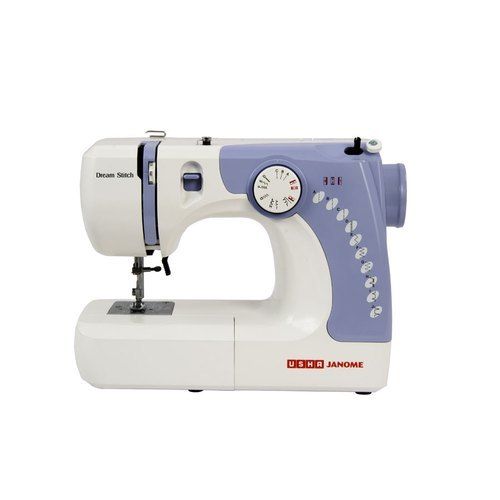 White And Blue Usha Janome Dream Stitch Automatic Zig Zag Sewing Machine