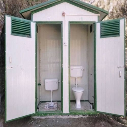 White And Green Durable Light Weight 2 Pan Sandwitch Frp Toilet Cabin