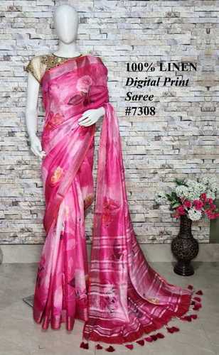 Mixed 100% Linen Digital Print Saree