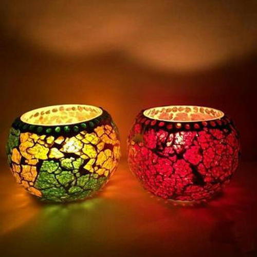 Designer Glass Mosaic T Light Candle Holder