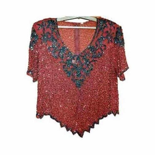 Ladies Fancy Designer Beaded Red Top