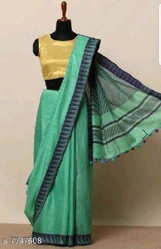 Summer Green Kota Silk Viscose Sarees With Blouse Piece For Ladies, Plain Pattern, Best Quality, Eye Catchy Look, Soft Texture, Comfortable To Wear, Skin Friendly, Saree Length : 6.5 Mtr