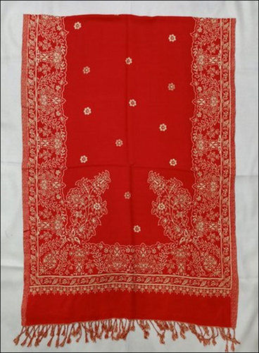 Red Ladies Printed Poly Wool Stole