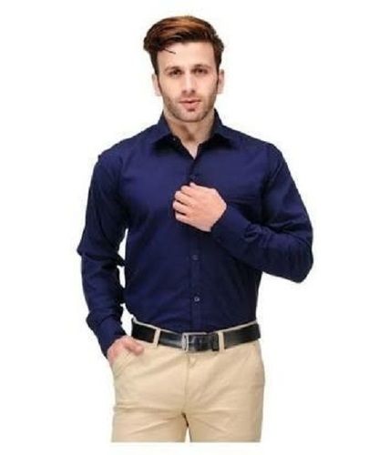 Blue Mens Full Sleeves Formal Cotton Shirt