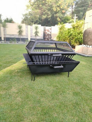 Silver Square Shape Outdoor Charcoal Fire Pit