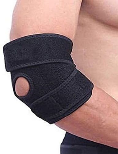 Organic Elbow Support For Pain Relief, Stretchable, Plain Pattern, Premium Quality, Machine Made, Comfortable To Use, Soft Texture, Adjustable, Breathable, Standard Size, Black Color