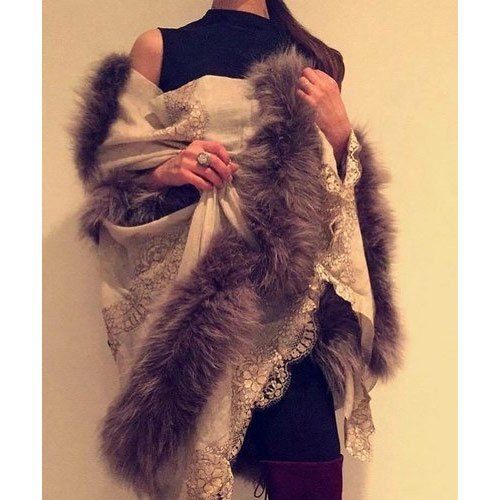 Multi Color Fur Woolen Ladies Shawl