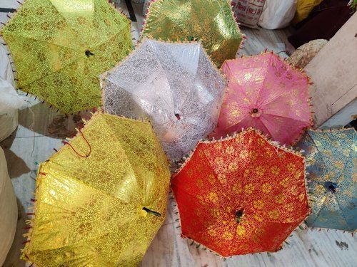 Multicolor Golden Silk Two Fold Umbrella