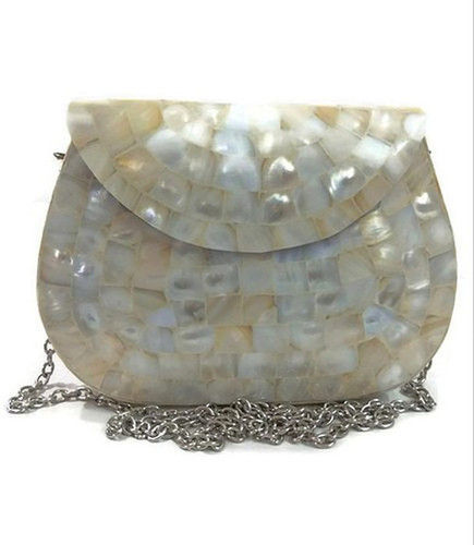 Multicolor Handmade Pearl Stone Off White Women Clutch