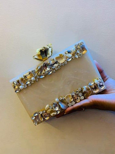 Multicolor Handmade Stone And Resin Ladies Clutches