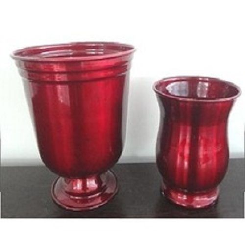 Round Shape Red Metal Planter