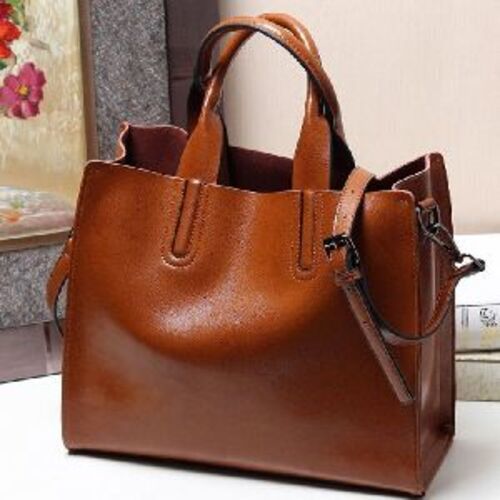 Brown Double Strap Genuine Leather Handbag