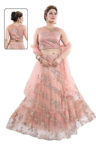 Soft Net Party Wear Lehenga Saree In Pink With Stone Work