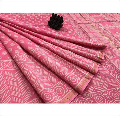 Blue Ladies Pink Chanderi Saree With Blouse