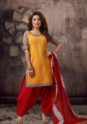 Golden Readymade Punjabi Suit In Art Silk 3976SL10