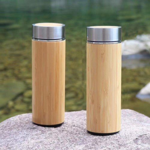 Biodegradable Bamboo Water Bottle For Drinking Water, Plain Pattern, Finest Quality, Eco Friendly, Fine Texture, Easy To Use, Brown Color, Capacity : 500 Ml