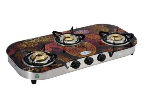 Manual Digital Printed Glass Top 3 Burner Lpg Gas Stove