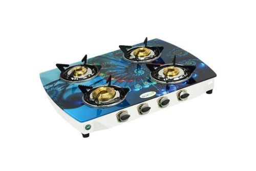 Manual Digital Printed Glass Top Four Brass Burner Lpg Gas Stove