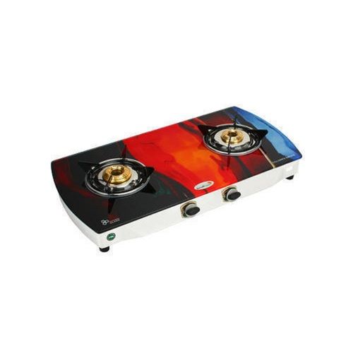 Manual Printed Toughened Glass Top Two Burner Home Lpg Gas Stove