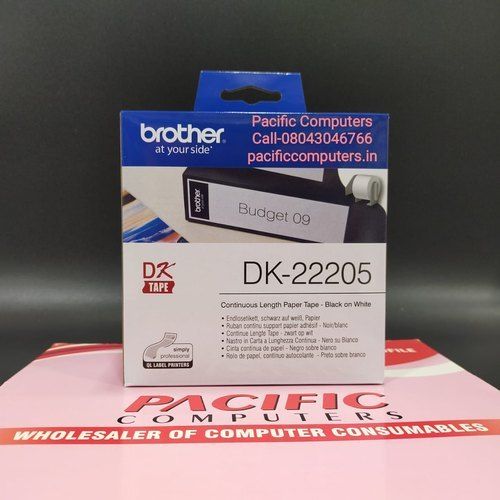 Brother DK-22205 Continuous Paper Label Roll Black on White, 62mm Wide
