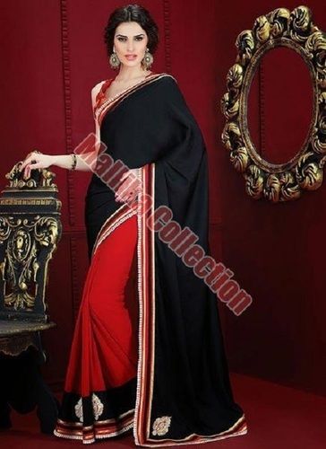 Black And Red Plain Sarees For Ladies, Trusted Quality, Breath Taking Look, Classy Design, Perfect Finish, Soft Texture, Comfortable To Wear, Skin Friendly