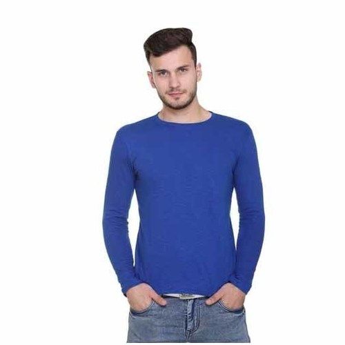 Cotton Full Sleeves Round Neck Blue T Shirt