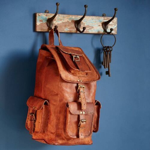 Brown Handmade Leather Overnight Backpack Bag